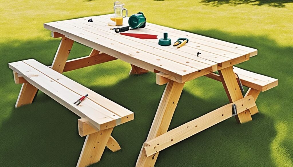 constructing the base of a picnic table